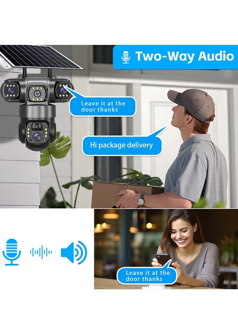 ريد ليف كاميرا مراقبة شمسية بثلاث عدسات، كاميرا خارجية PTZ بزاوية 360 درجة، لاسلكية 4G/WiFi، رؤية ليلية كاملة الألوان، كشف الأشخاص، صوت ثنائي الاتجاه، مقاومة للماء IP66. - Image 3